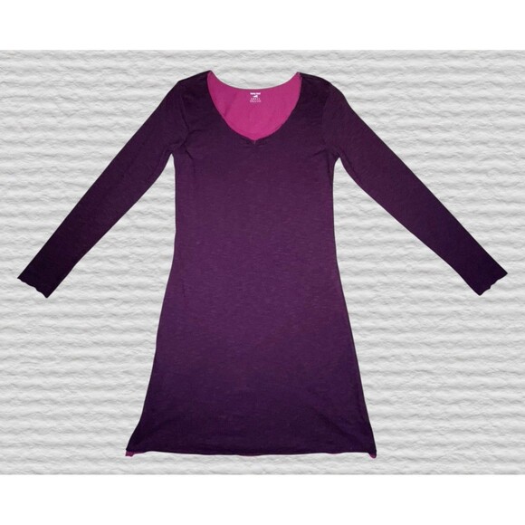 Horny Toad Organic Cotton Midi Dress Size MED Burgundy Double Layer Stretch Raw - Picture 5 of 8